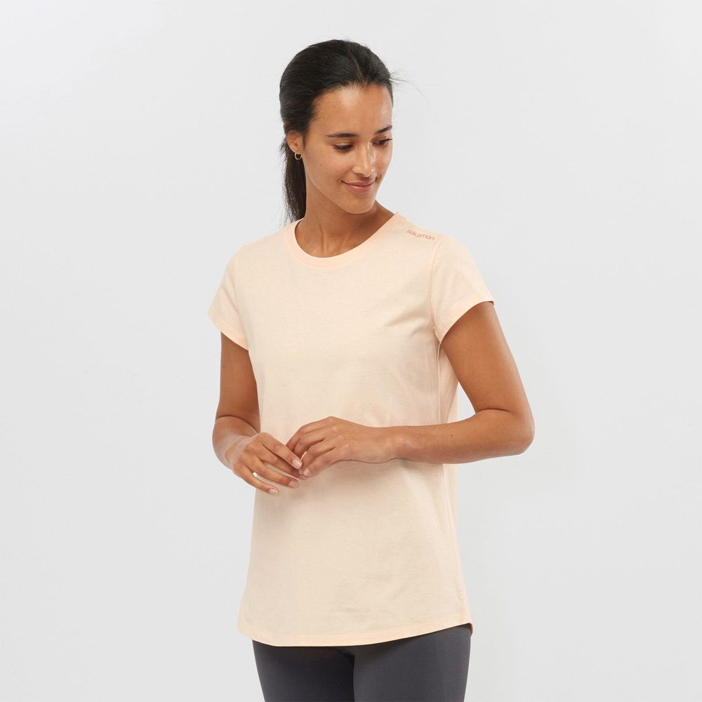 SALOMON OUTLIFE SCOOP HEM W Philippines - Women's Tee Shirts - Beige | 045689-NUR